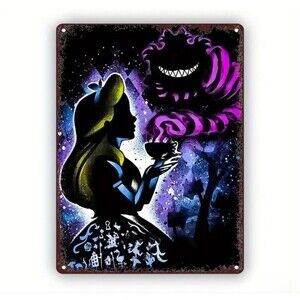Neon Alice In Wonderland Cheshire cat, metal sign poster, wall decor